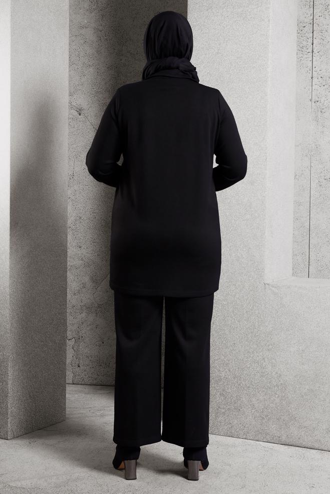 Tesettür giyim SİYAH FERMUARLI PANTOLONLU TAKIM 20646 - ALVİNA
