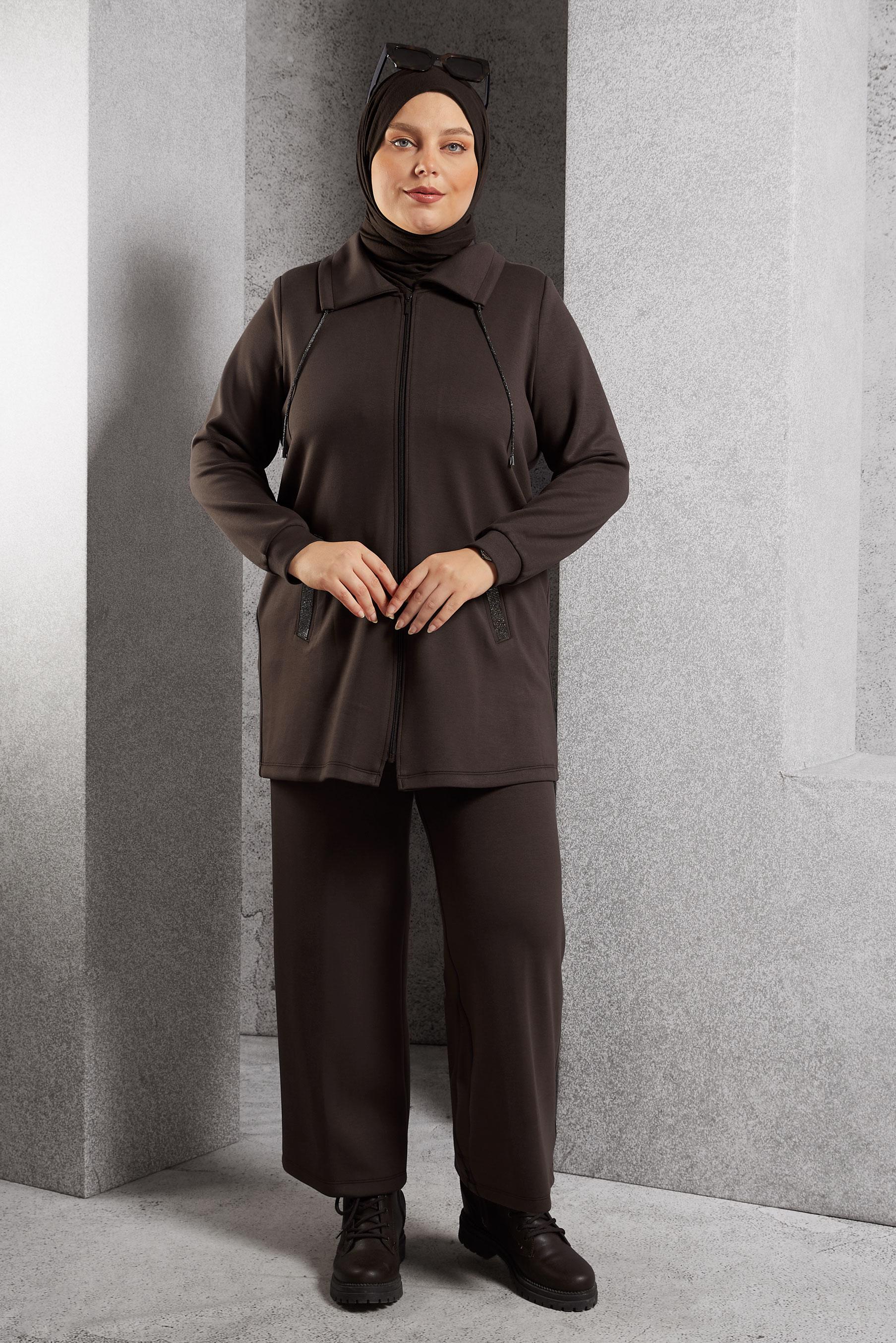 Vêtements hijab BRUN COMBINAISON PANTALON À FERMETURE ÉCLAIR 20646