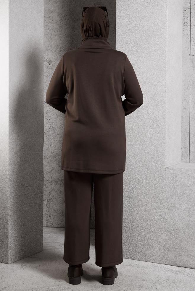 Tesettür giyim KAHVE FERMUARLI PANTOLONLU TAKIM 20646 - ALVİNA