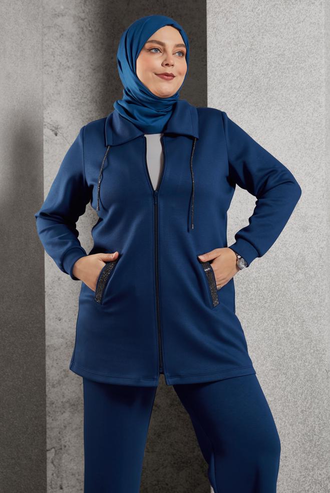 Vêtements hijab BLEU MARINE COMBINAISON PANTALON À FERMETURE ÉCLAIR 20646 - ALVİNA