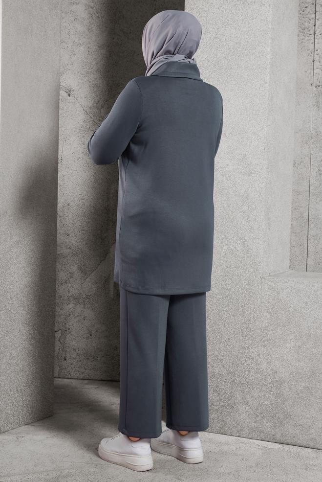 Vêtements hijab GRIS COMBINAISON PANTALON À FERMETURE ÉCLAIR 20646 - ALVİNA
