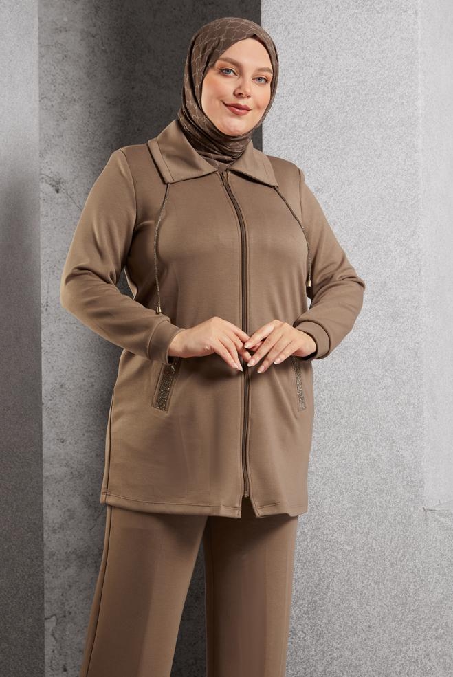 Tesettür giyim VİZON FERMUARLI PANTOLONLU TAKIM 20646 - ALVİNA