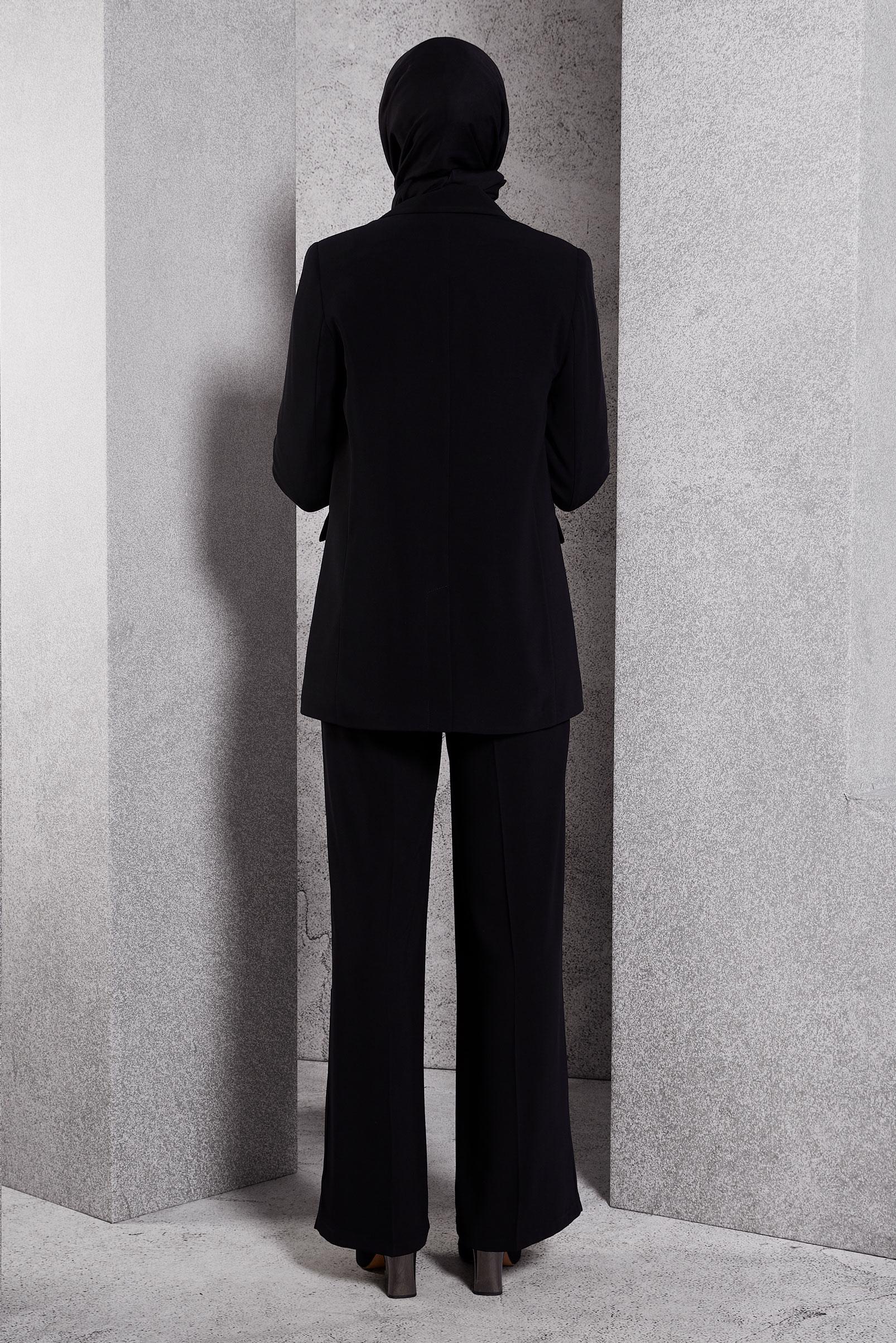 Tesettür giyim SİYAH KRUVAZE YAKA PANTOLONLU TAKIM 30504