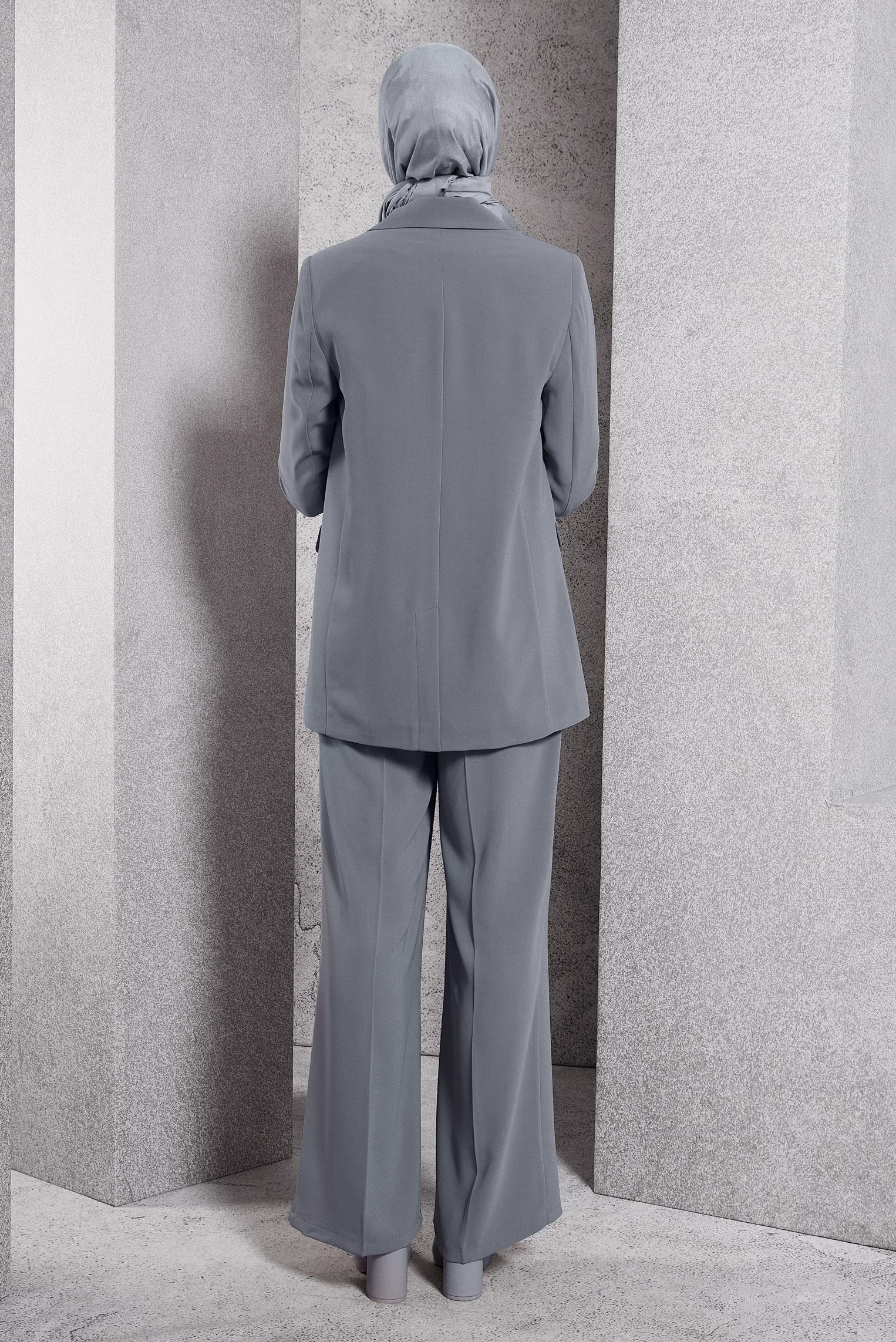 Vêtements hijab GRIS COSTUME PANTALON À DOUBLE BOUTONNAGE 30504