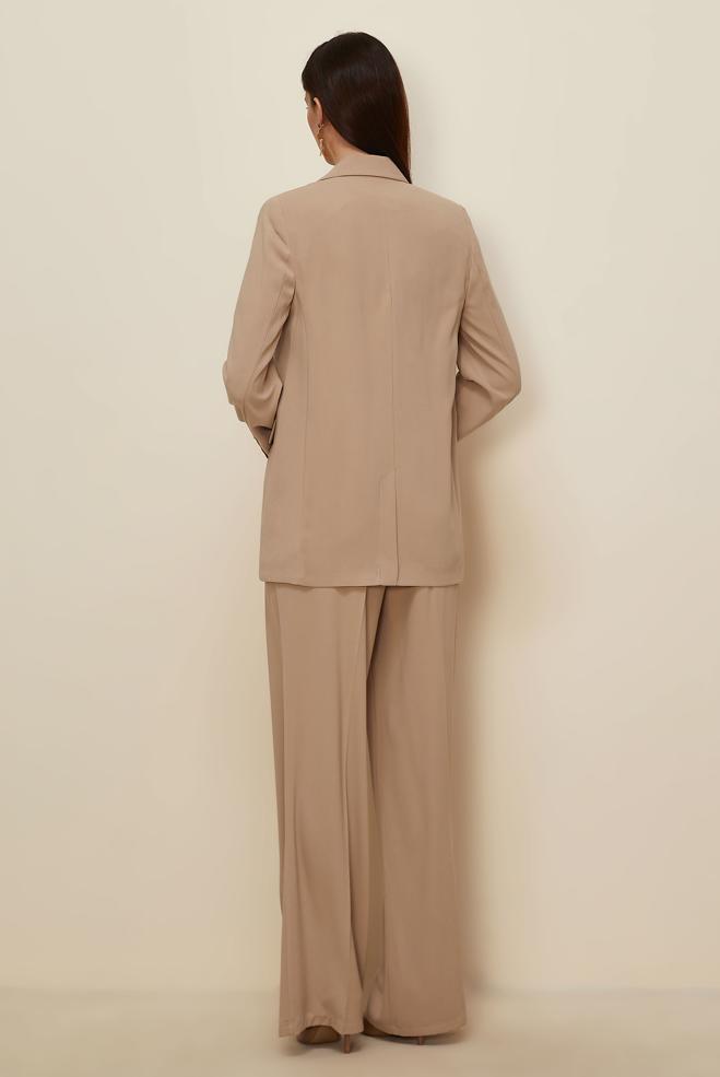 Tesettür giyim KAHVE KRUVAZE YAKA PANTOLONLU TAKIM 30504 - ALVİNA