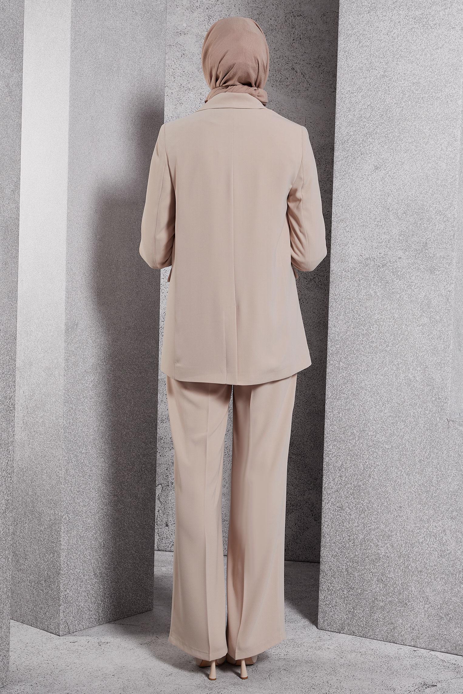 Vêtements hijab BEIGE COSTUME PANTALON À DOUBLE BOUTONNAGE 30504