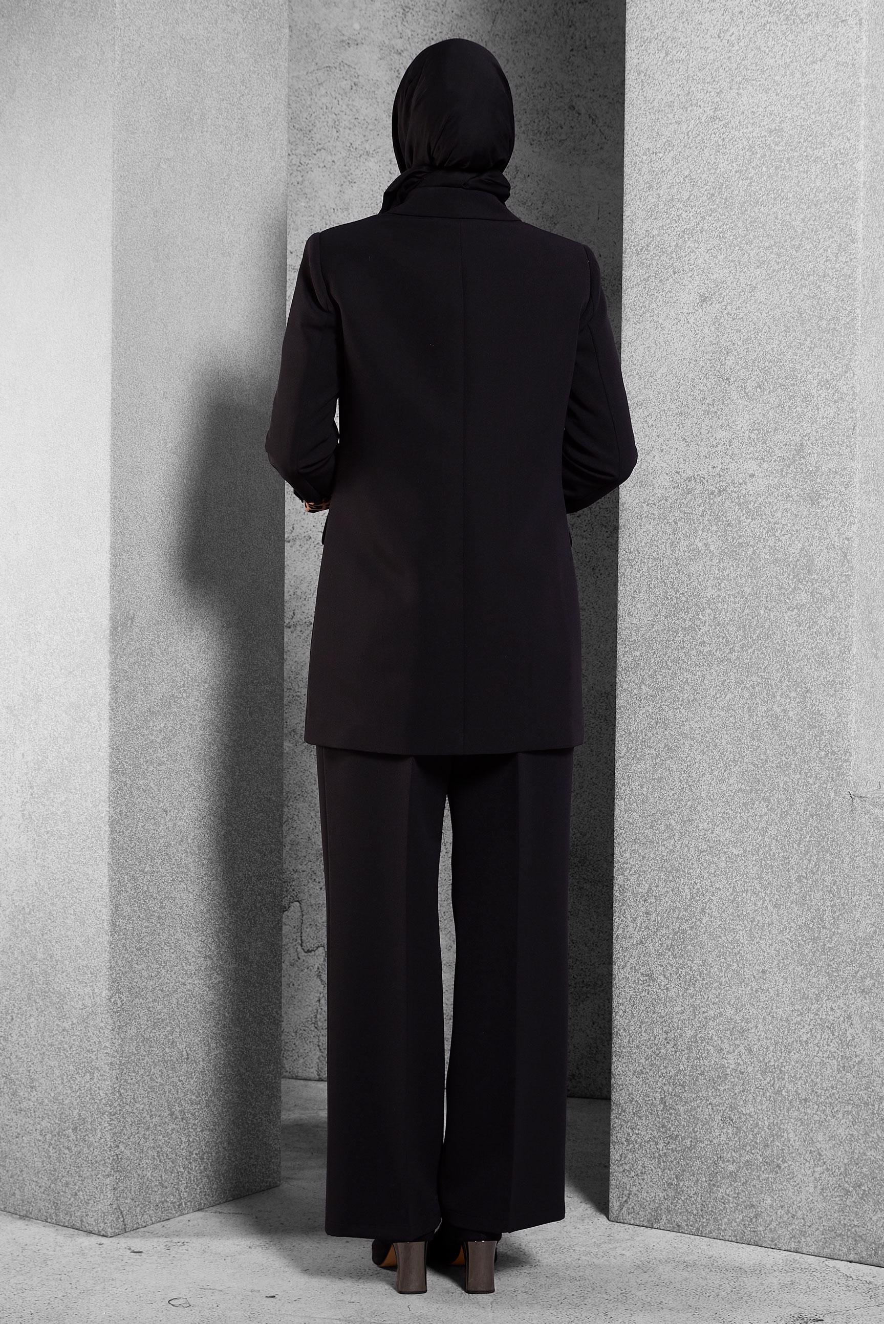 Tesettür giyim SİYAH KRUVAZE YAKA PANTOLONLU TAKIM 30508