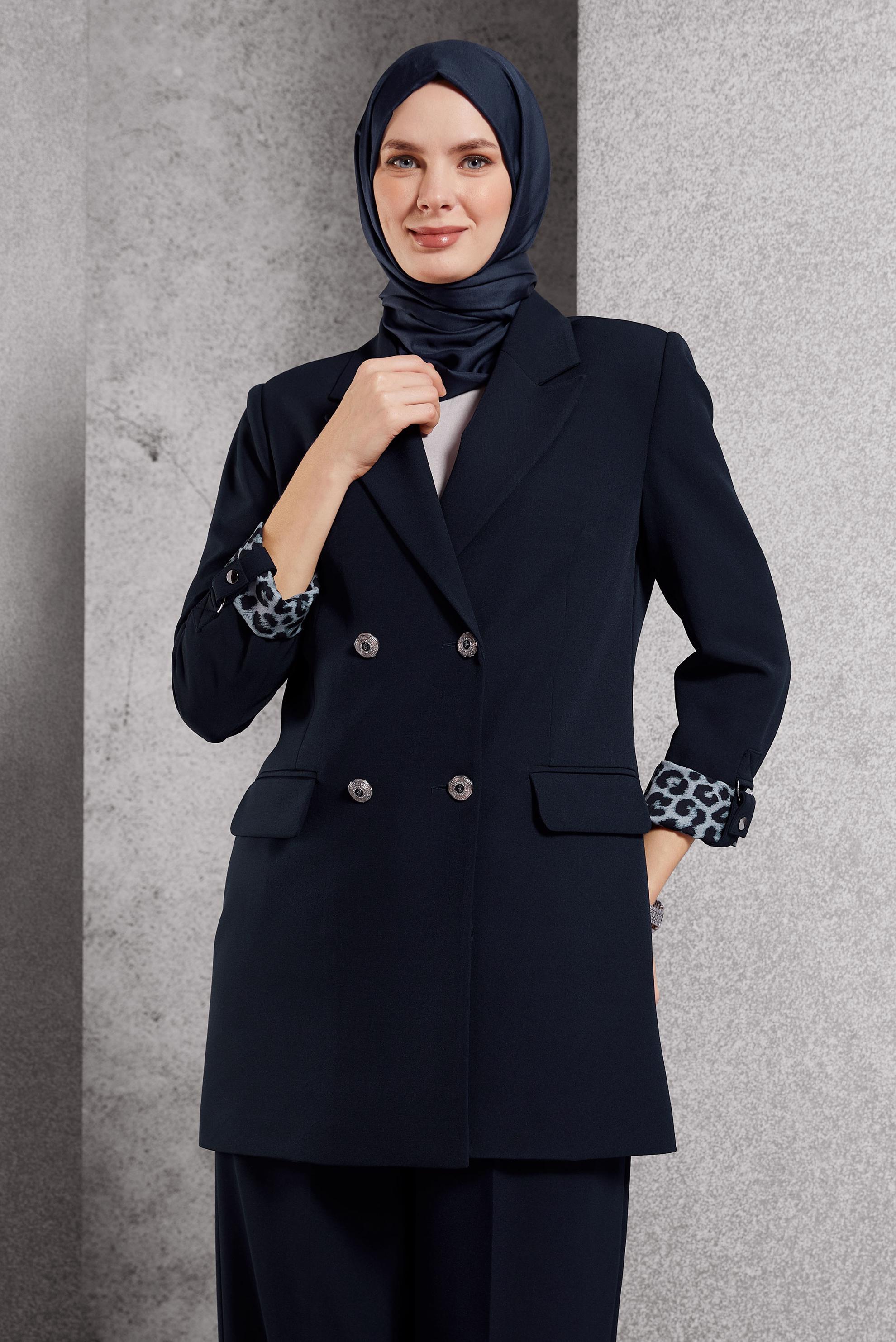 Tesettür giyim LACİVERT KRUVAZE YAKA PANTOLONLU TAKIM 30508