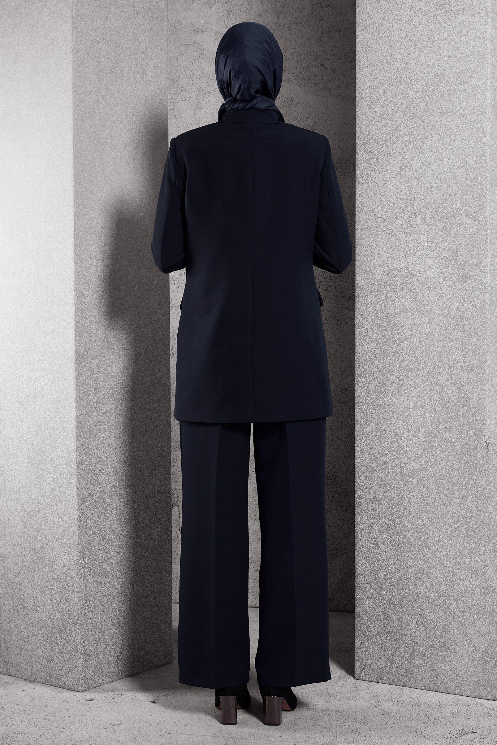 Tesettür giyim LACİVERT KRUVAZE YAKA PANTOLONLU TAKIM 30508