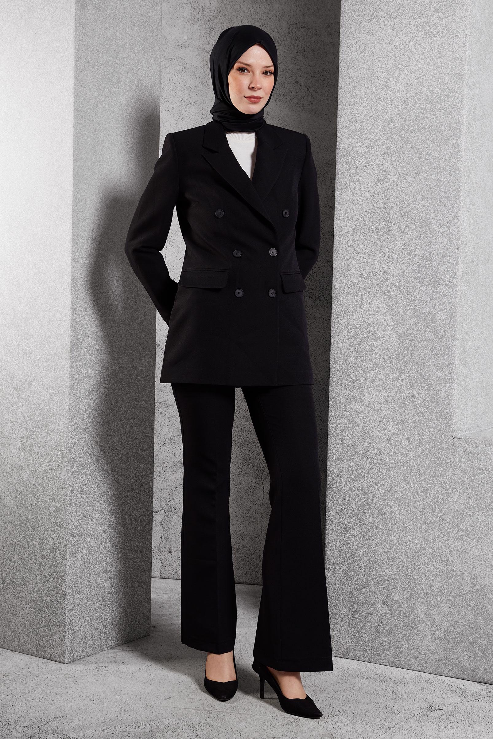 Hijab clothing BLACK DOUBLE BREASTED PANTS SUIT 30509