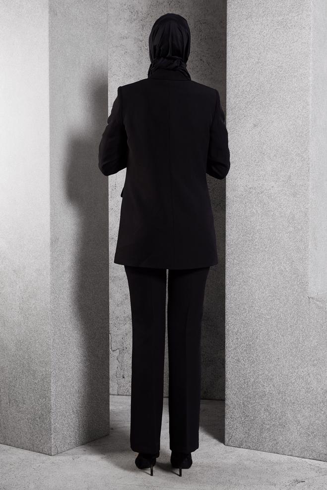Hijab clothing BLACK DOUBLE BREASTED PANTS SUIT 30509 - ALVİNA