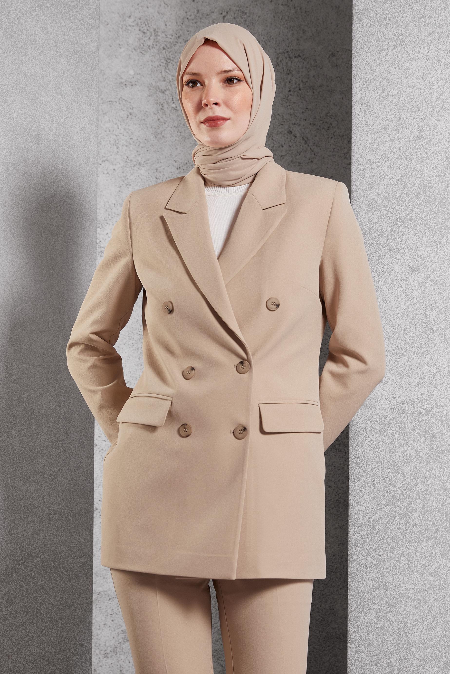 Hijab clothing BEIGE DOUBLE BREASTED PANTS SUIT 30509