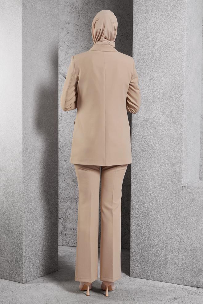 Hijab clothing BEIGE DOUBLE BREASTED PANTS SUIT 30509 - ALVİNA