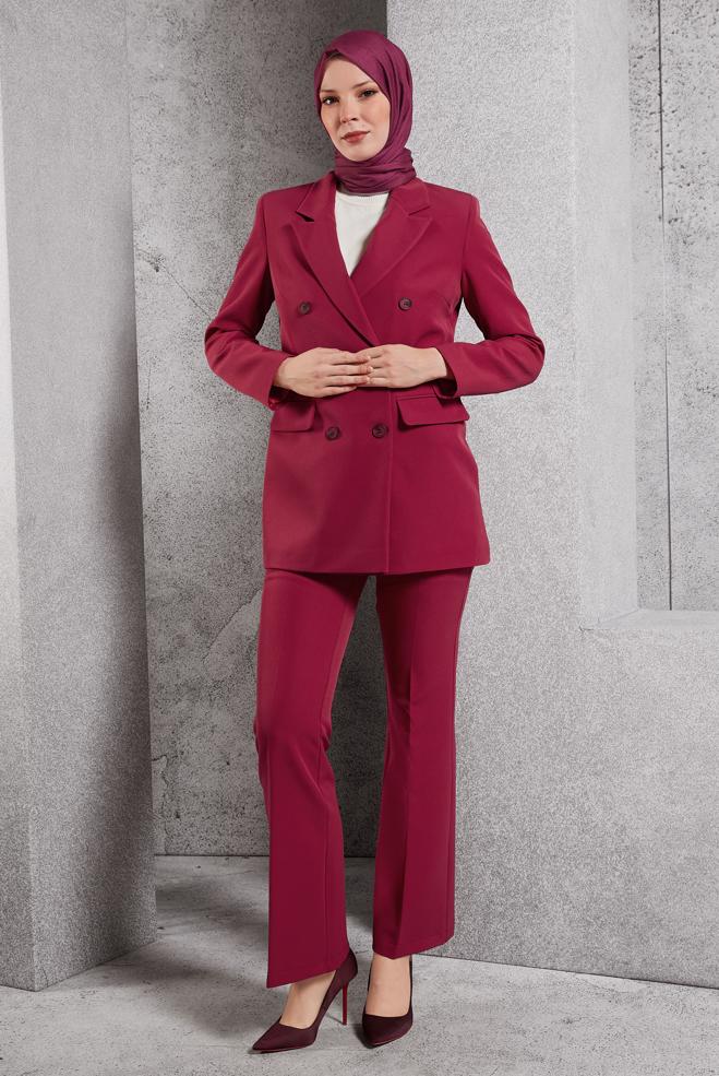Hijab clothing FUCHSIA DOUBLE BREASTED PANTS SUIT 30509 - ALVİNA