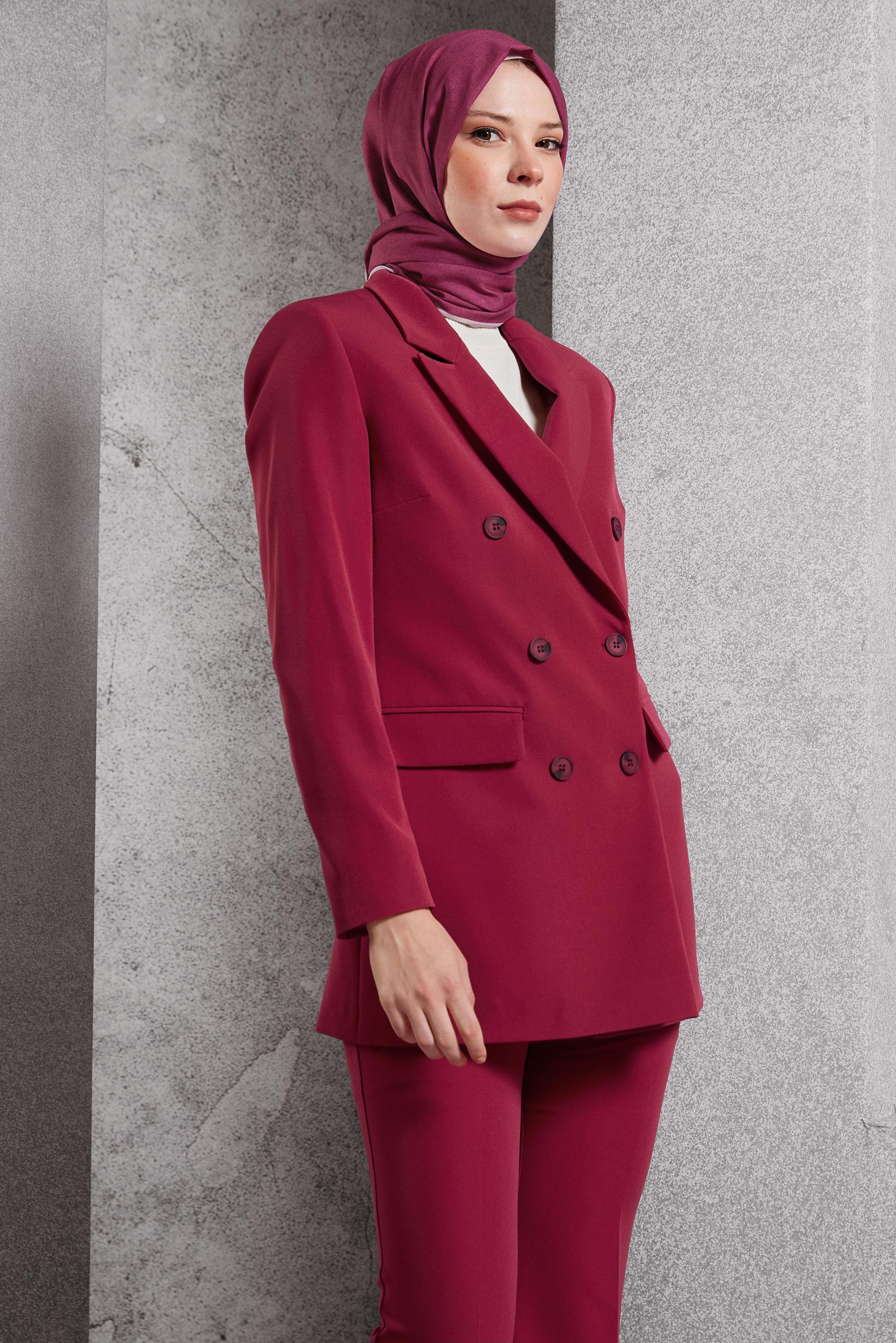 Hijab clothing FUCHSIA DOUBLE BREASTED PANTS SUIT 30509