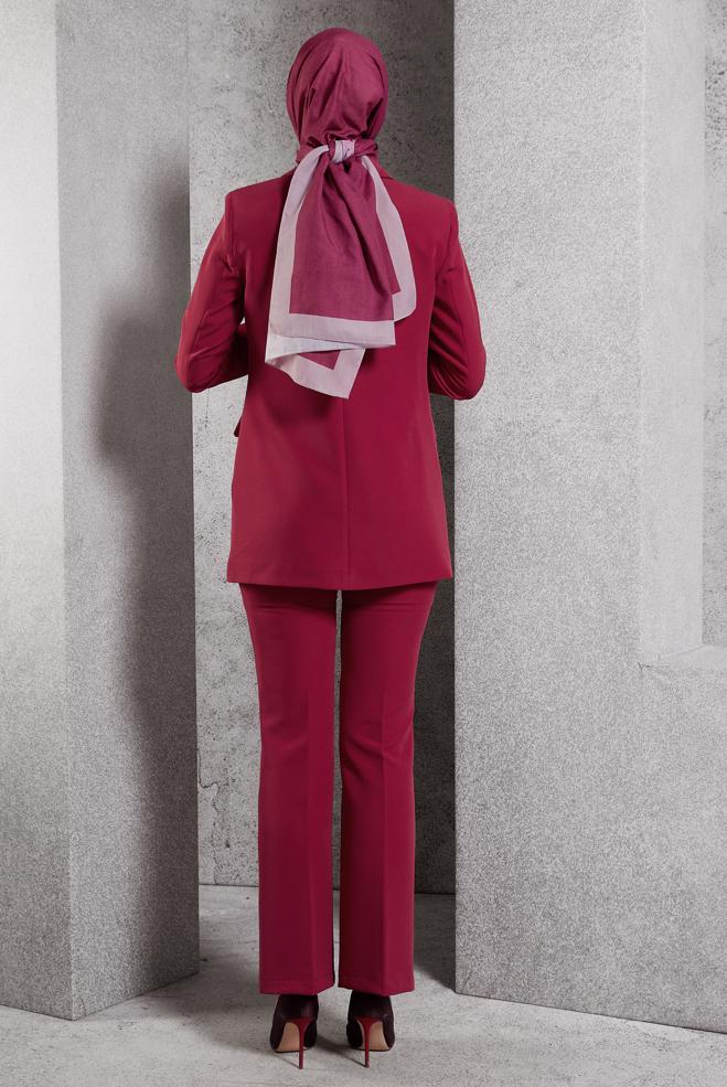 Hijab clothing FUCHSIA DOUBLE BREASTED PANTS SUIT 30509 - ALVİNA