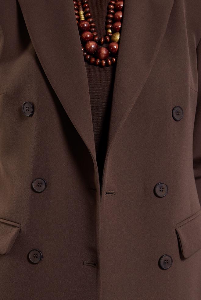 Tesettür giyim KAHVE KRUVAZE YAKA PANTOLONLU TAKIM 30509 - ALVİNA