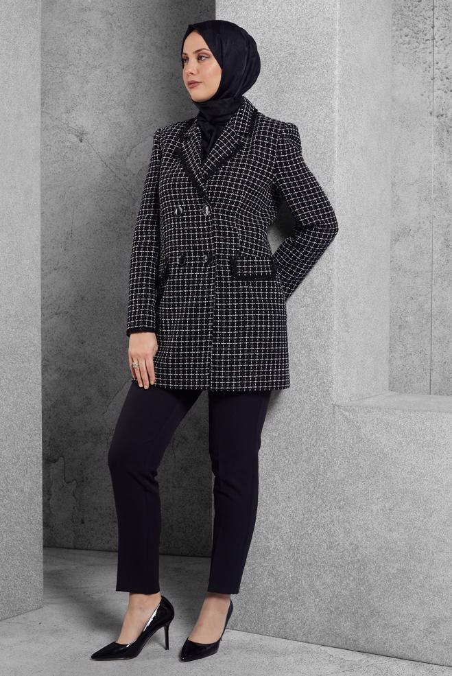 Hijab clothing BLACK TWEED PANTS SUIT 30510 - ALVİNA