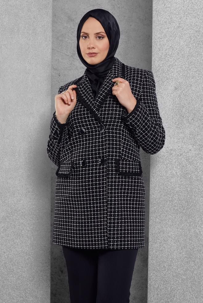 Hijab clothing BLACK TWEED PANTS SUIT 30510 - ALVİNA