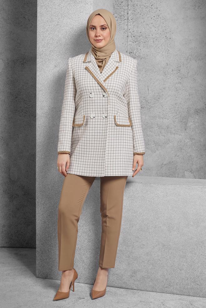 Hijab clothing BEIGE TWEED PANTS SUIT 30510 - ALVİNA