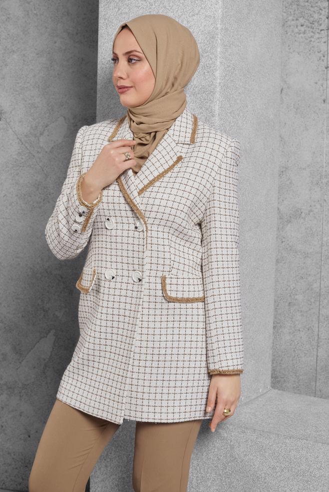 Hijab clothing BEIGE TWEED PANTS SUIT 30510 - ALVİNA