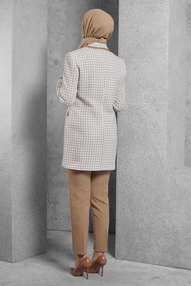 Hijab clothing BEIGE TWEED PANTS SUIT 30510 - ALVİNA