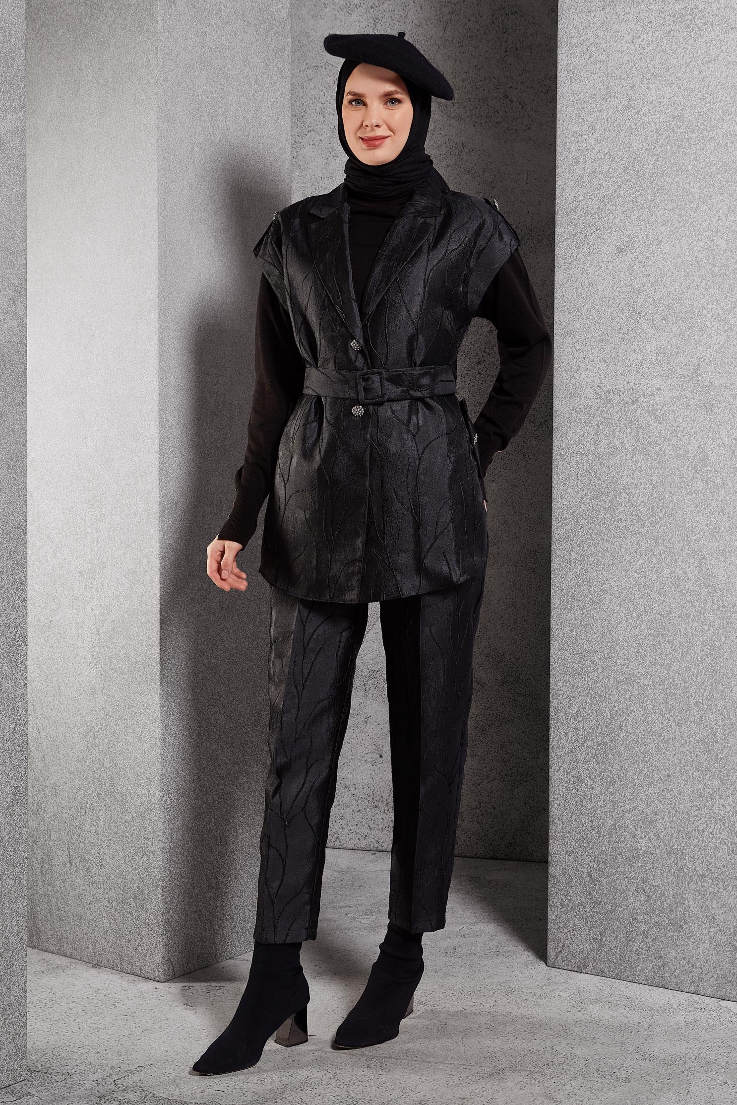 Vêtements hijab NOIR COSTUME PANTALON JACQUARD 44735	