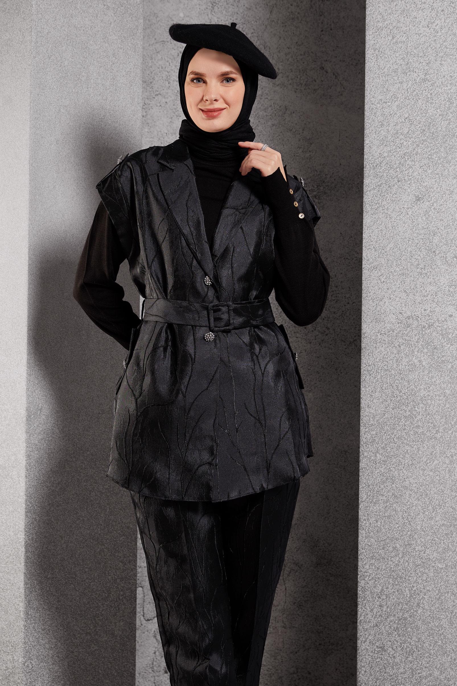 Vêtements hijab NOIR COSTUME PANTALON JACQUARD 44735	