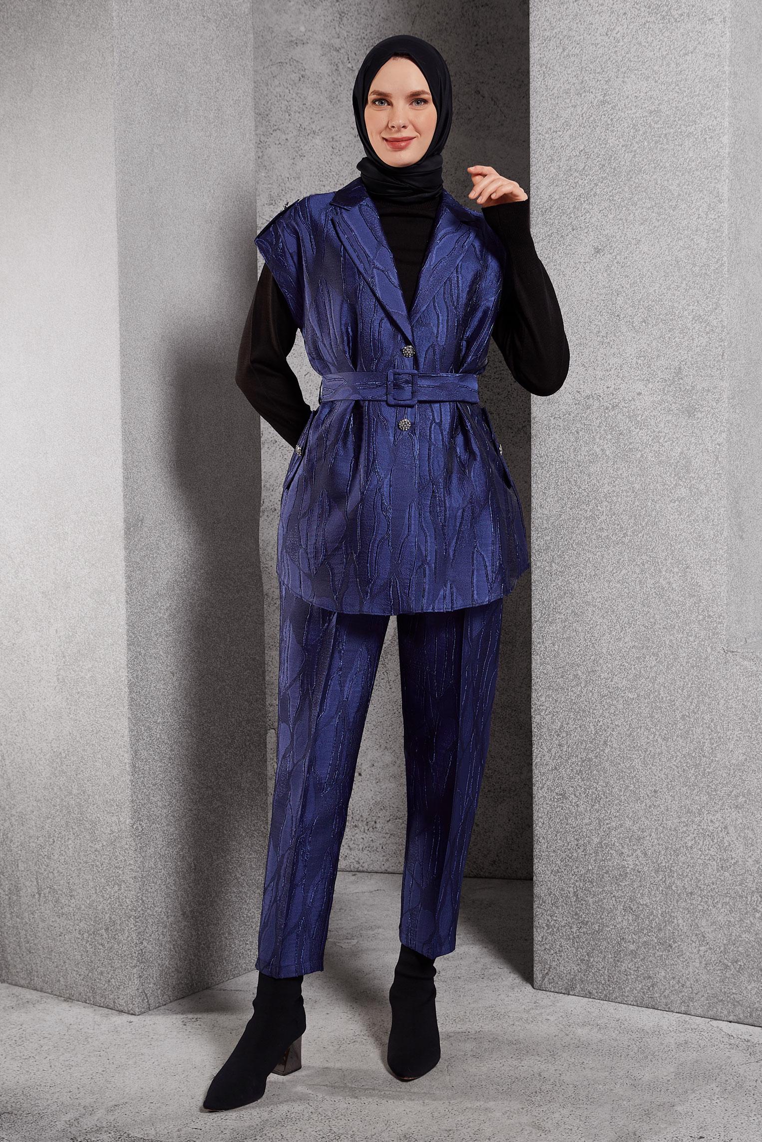 Hijab clothing NAVY BLUE JACQUARD PANTS SUIT 44735