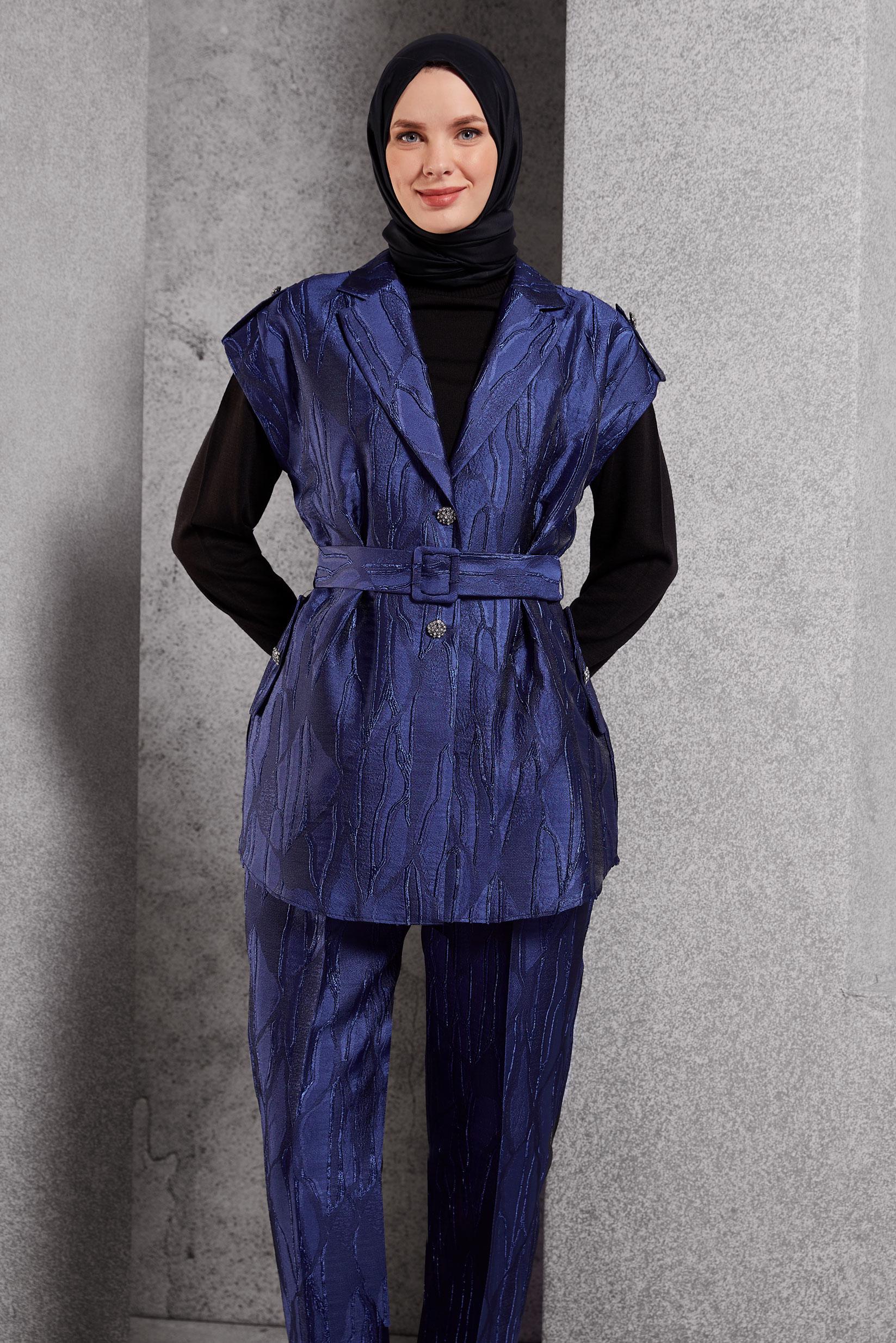 Hijab clothing NAVY BLUE JACQUARD PANTS SUIT 44735