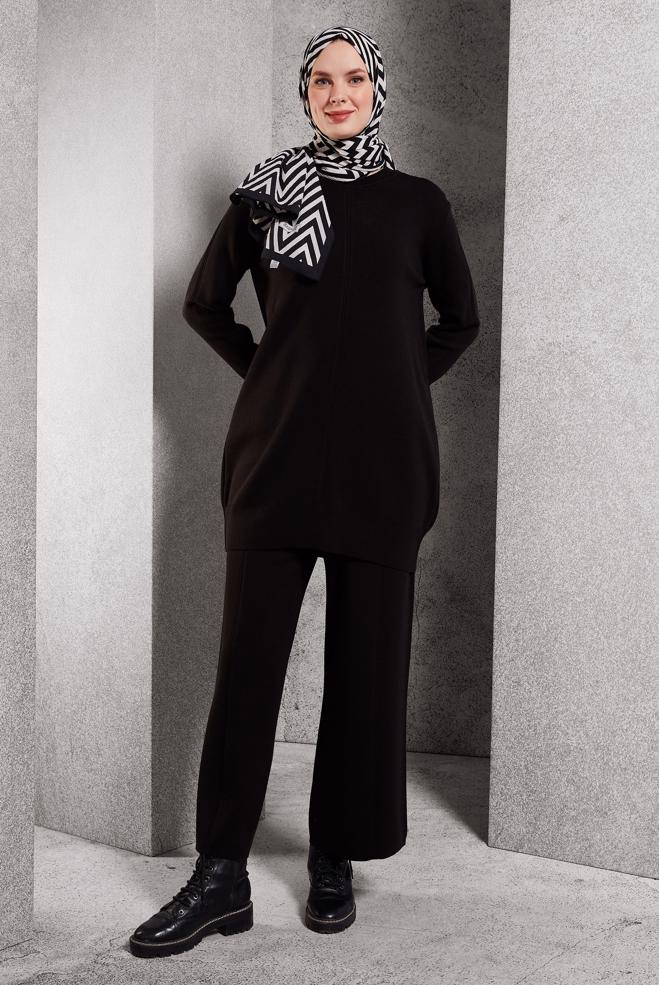 Hijab clothing BLACK KNITWEAR PANTS SUIT 44910 - ALVİNA