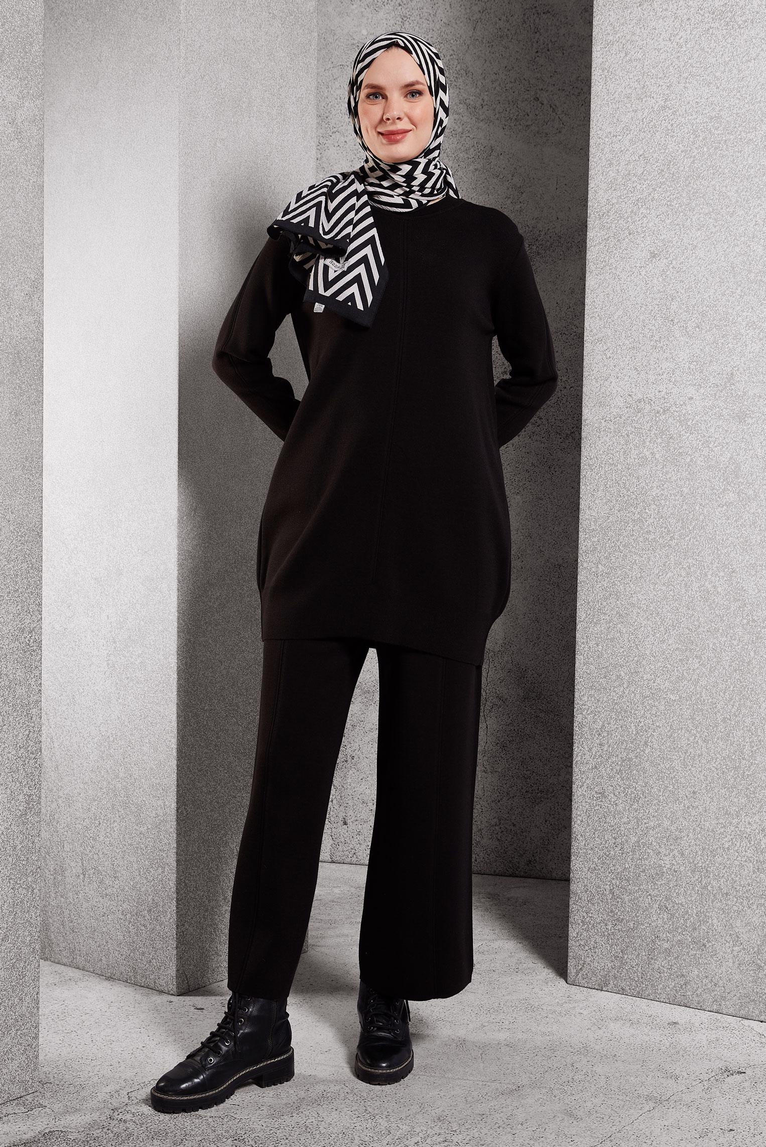 Vêtements hijab NOIR COSTUME PANTALON EN MAILLE 44910