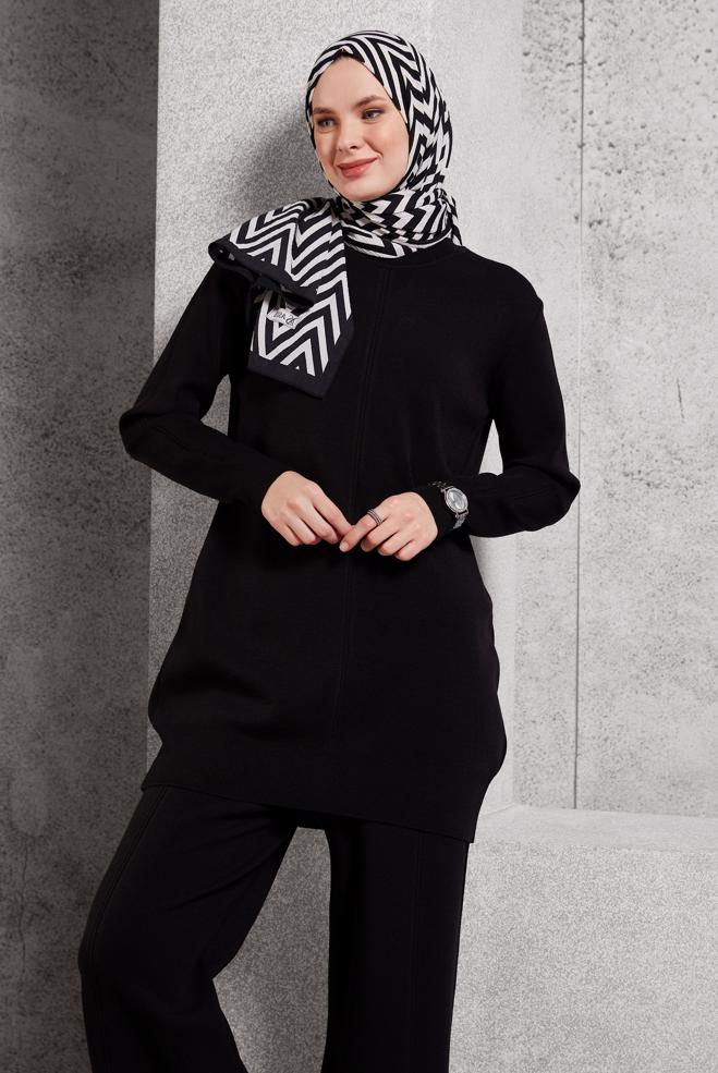 Hijab clothing BLACK KNITWEAR PANTS SUIT 44910 - ALVİNA