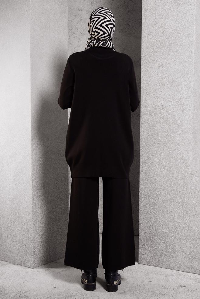 Hijab clothing BLACK KNITWEAR PANTS SUIT 44910 - ALVİNA