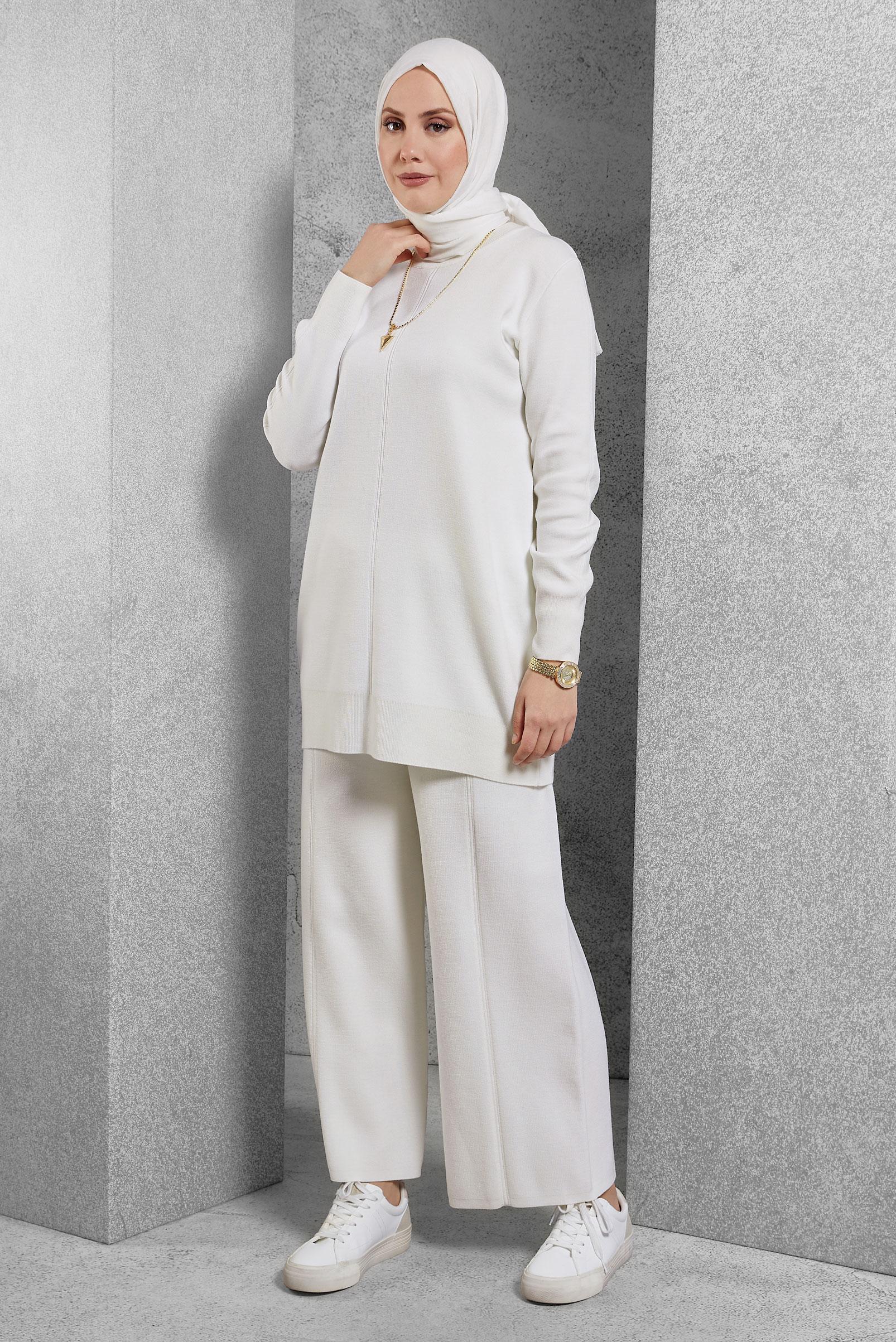Hijab clothing WHITE KNITWEAR PANTS SUIT 44910