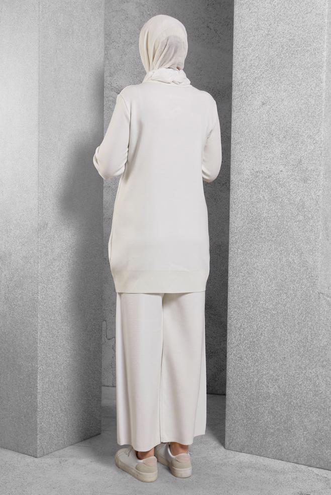 Hijab clothing WHITE KNITWEAR PANTS SUIT 44910 - ALVİNA