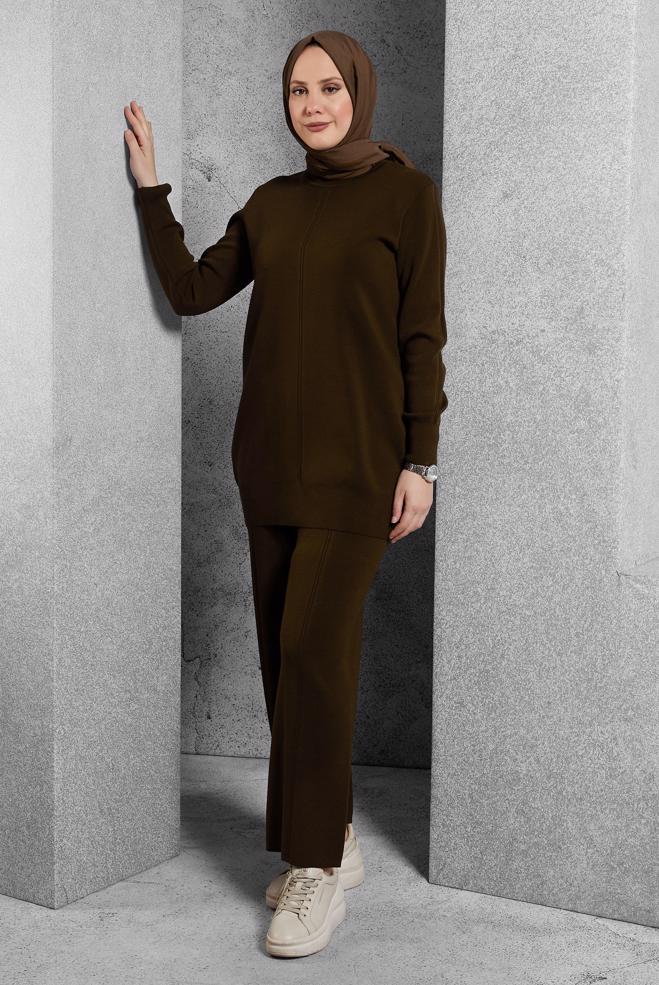 Hijab clothing BROWN KNITWEAR PANTS SUIT 44910 - ALVİNA