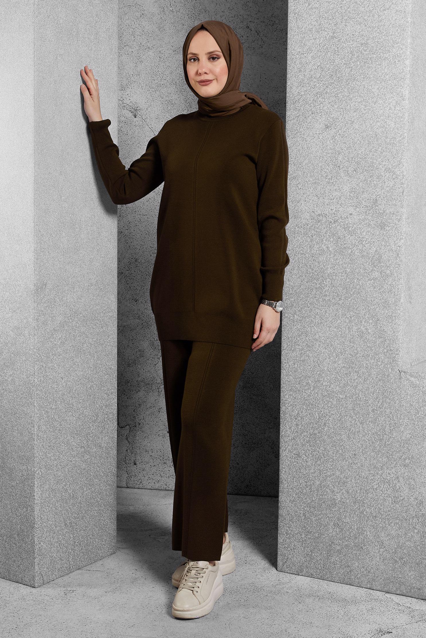 Hijab clothing BROWN KNITWEAR PANTS SUIT 44910