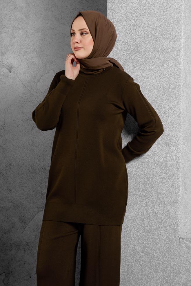 Hijab clothing BROWN KNITWEAR PANTS SUIT 44910 - ALVİNA