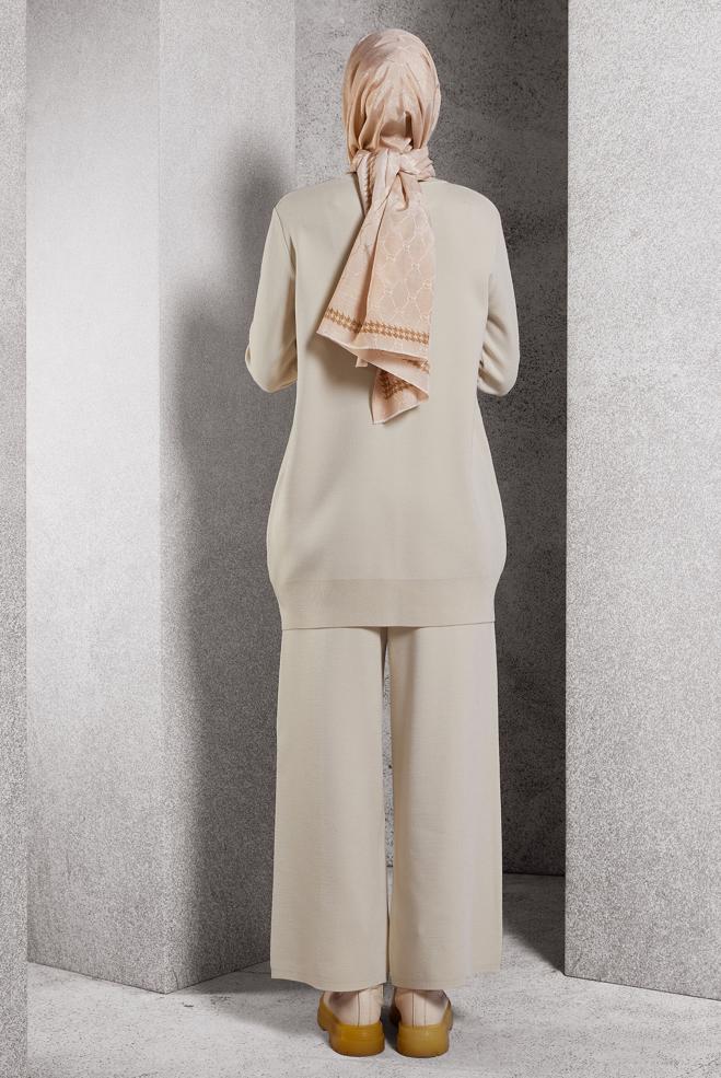 Hijab clothing BEIGE KNITWEAR PANTS SUIT 44910 - ALVİNA