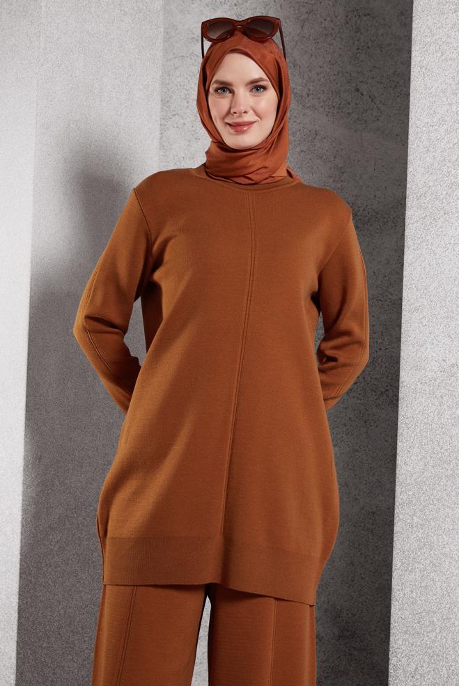 Hijab clothing ORANGE KNITWEAR PANTS SUIT 44910 - ALVİNA