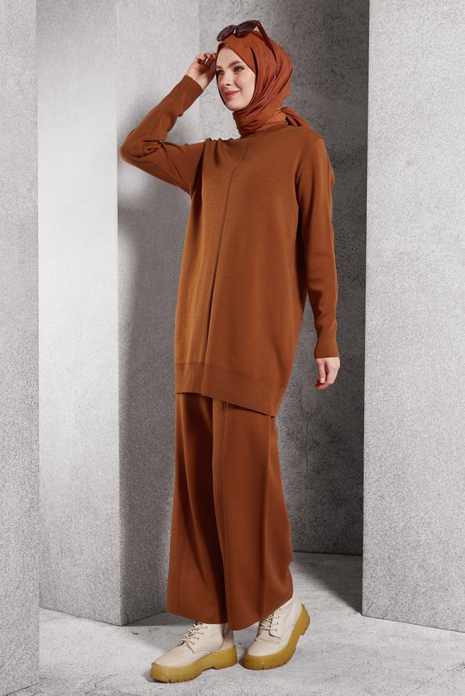Hijab clothing ORANGE KNITWEAR PANTS SUIT 44910 - ALVİNA