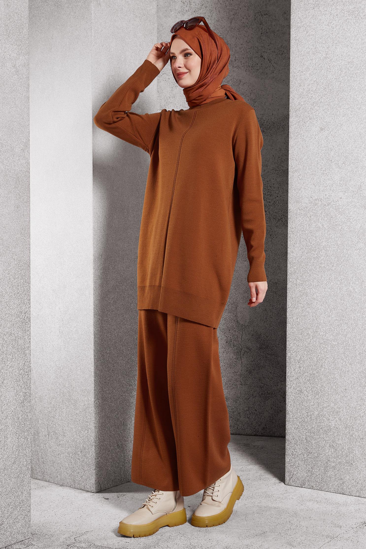 Hijab clothing ORANGE KNITWEAR PANTS SUIT 44910