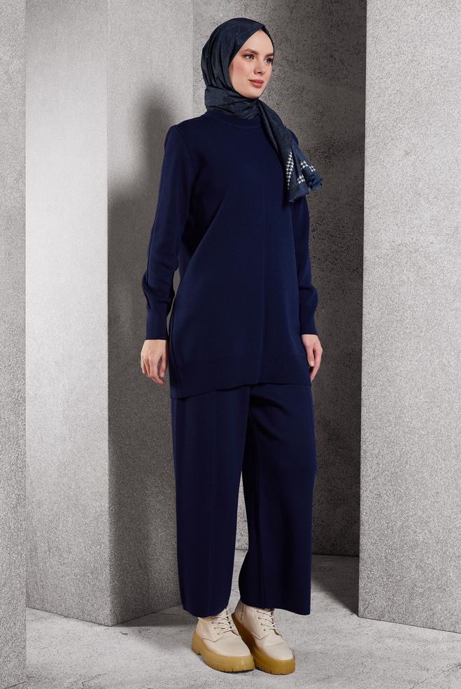 Vêtements hijab BLEU MARINE COSTUME PANTALON EN MAILLE 44910 - ALVİNA