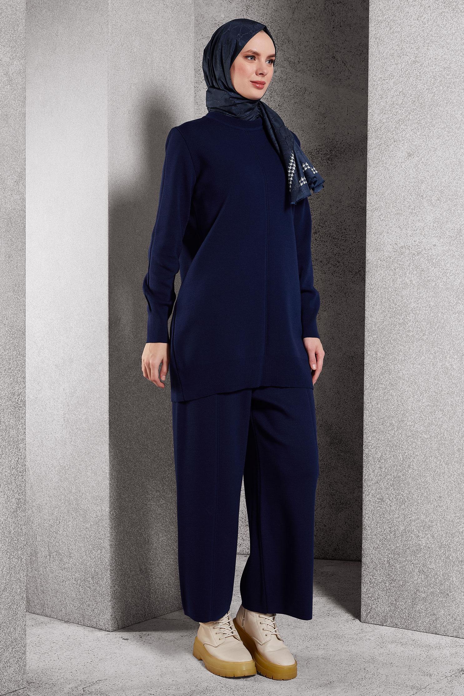 Vêtements hijab BLEU MARINE COSTUME PANTALON EN MAILLE 44910