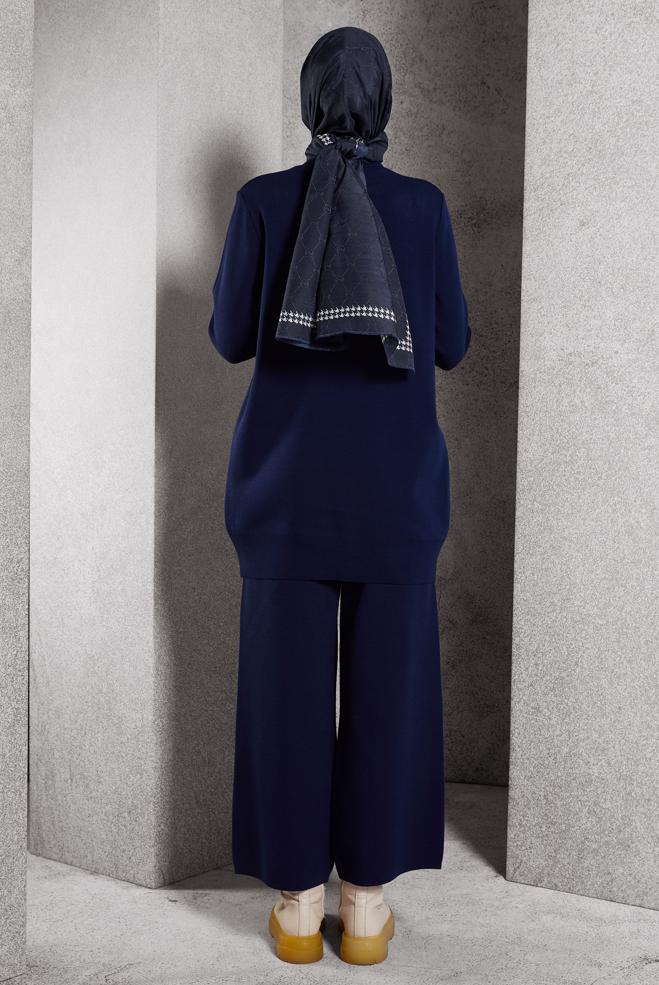 Vêtements hijab BLEU MARINE COSTUME PANTALON EN MAILLE 44910 - ALVİNA