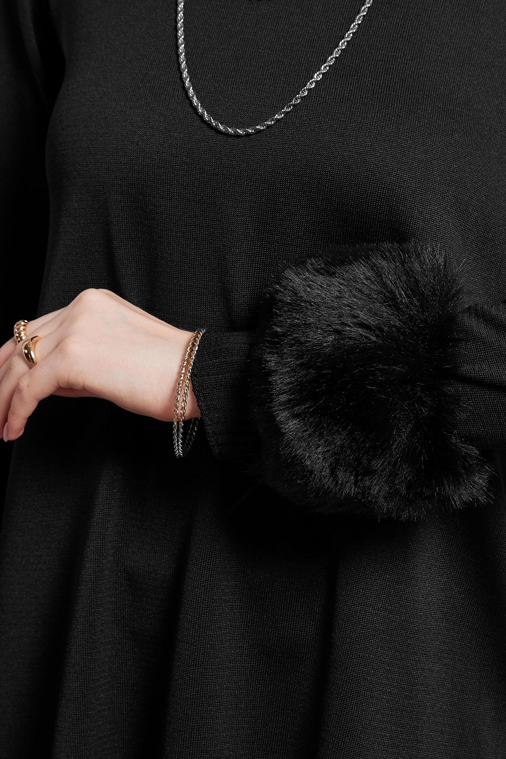 Tesettür giyim SİYAH KÜRK DETAYLI PANTOLONLU TRİKO TAKIM 44950