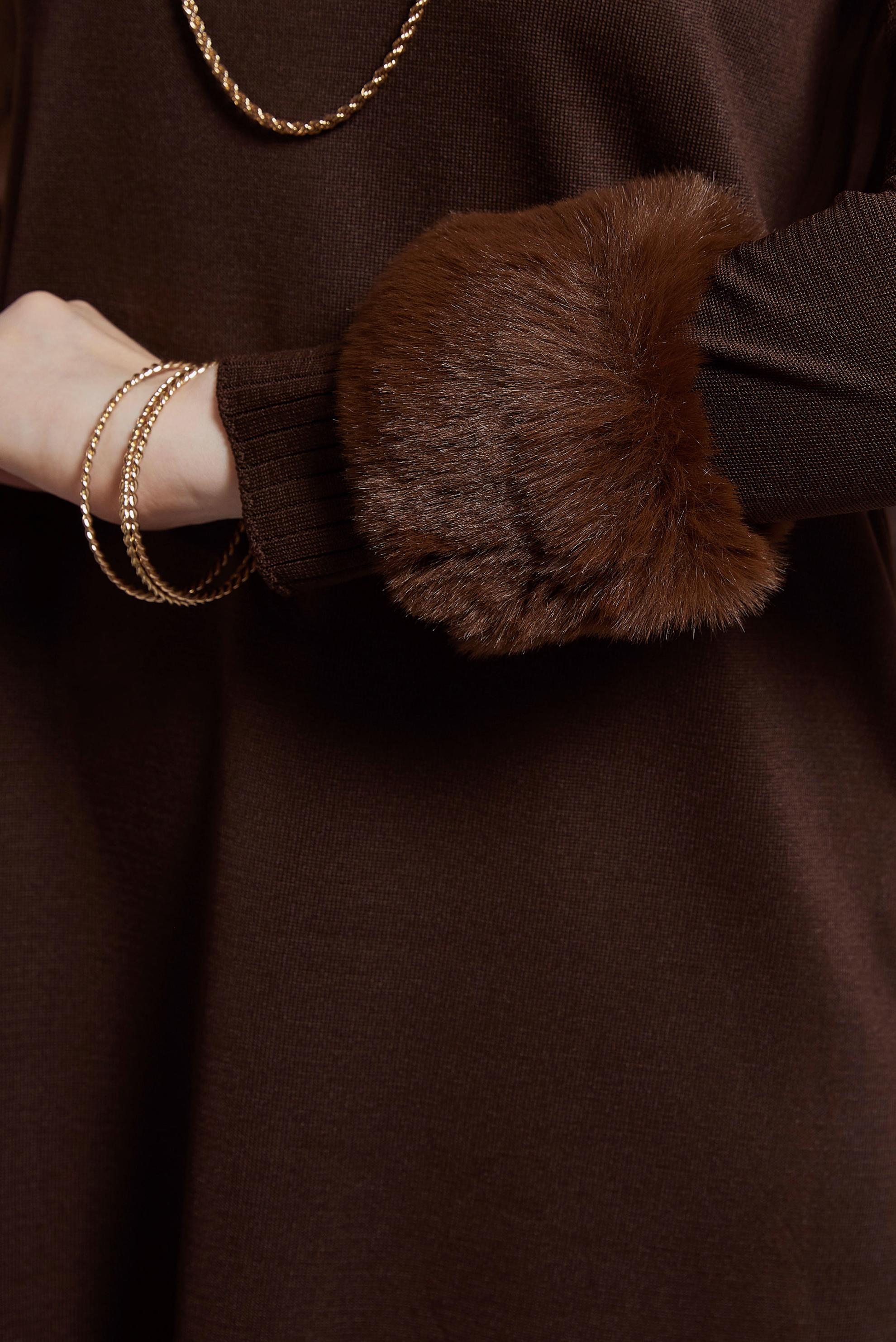 Tesettür giyim KAHVE KÜRK DETAYLI PANTOLONLU TRİKO TAKIM 44950