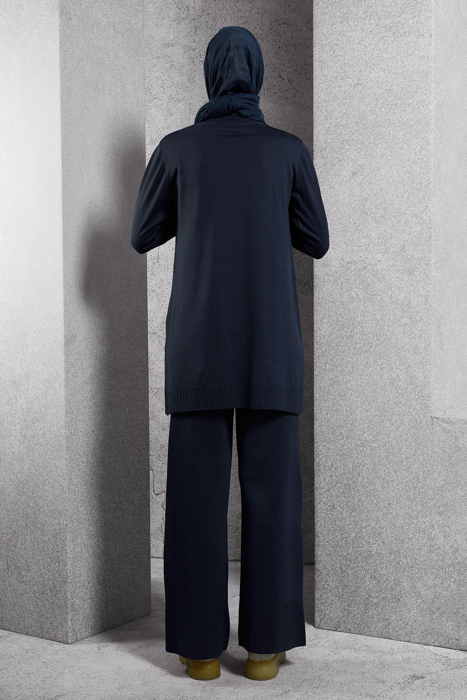 Tesettür giyim LACİVERT KÜRK DETAYLI PANTOLONLU TRİKO TAKIM 44950