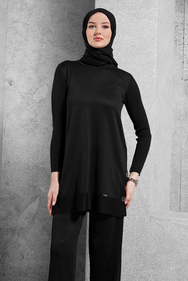 Vêtements hijab NOIR PANTALON DE COSTUME EN MAILLE 44951 - ALVİNA